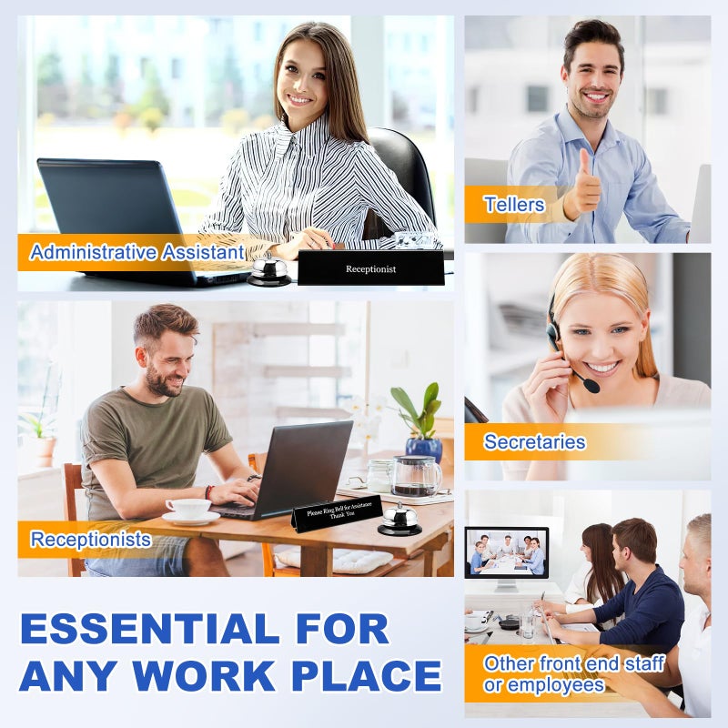 UCEC NO Receptionist Desk Sign, Office Sign Please Ring Bell for Assistance Thank You, Double Sides Printed Office for Lobby or Front Desk Service, 7.8" x 2" - Image 4